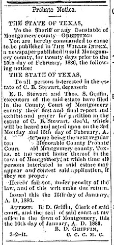 1886 Probate Notice - Estate of Charles Bellinger Stewart